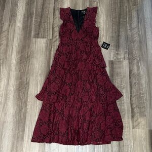 Lulu's Molinetto Floral Lace Ruffled Tiered Sleeveless Maxi Dress - Small